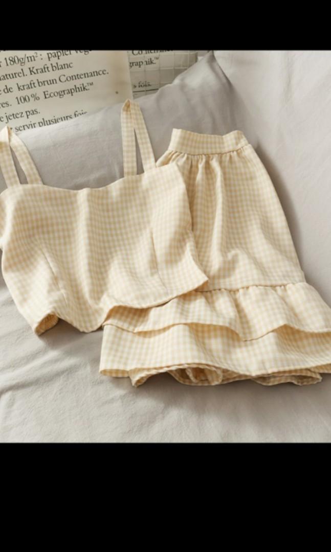 yellow gingham two piece set