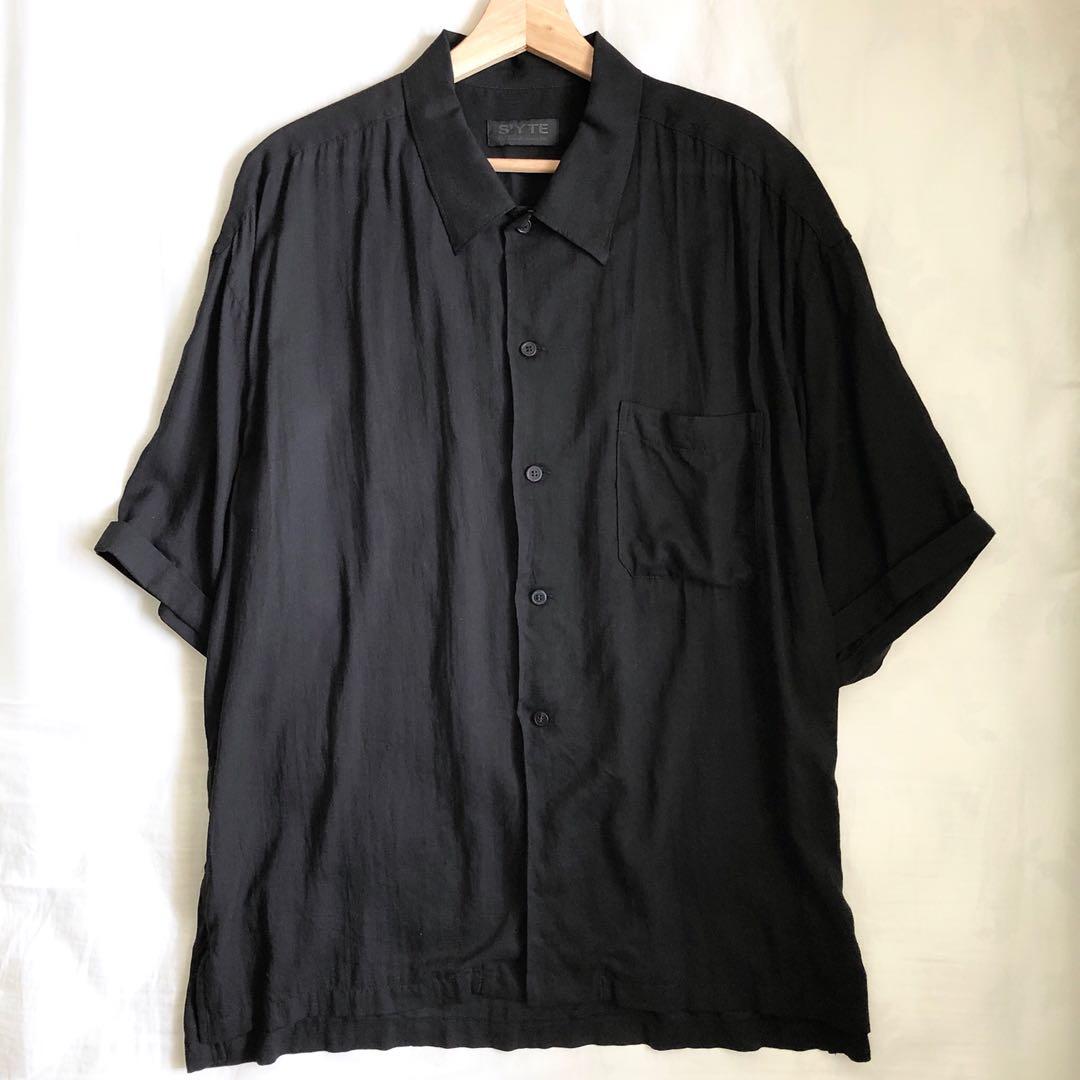 Yohji Yamamoto S'YTE 天絲寬鬆短袖恤衫[黑, Size 3], 男裝, 外套及