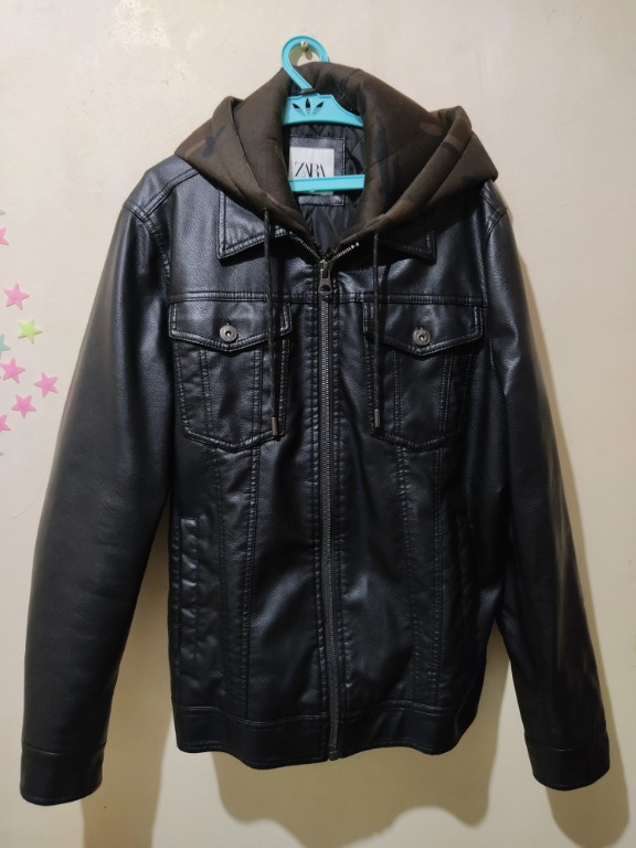 zara leather jacket with hoodie