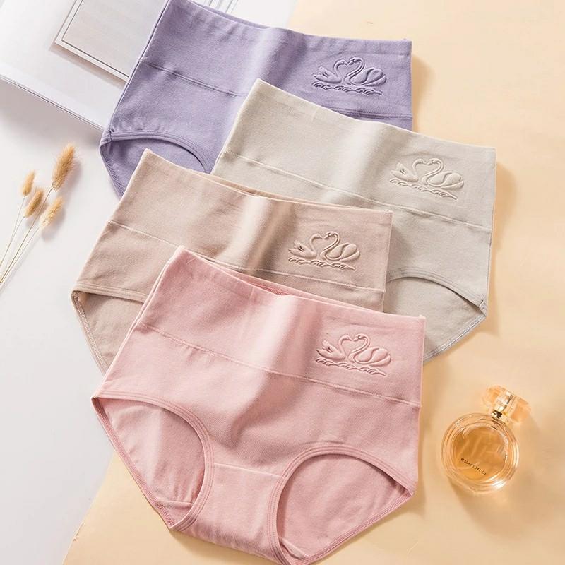 4Pcs/lot High Waist Panties Women Breathable Cotton Underwear Cute
