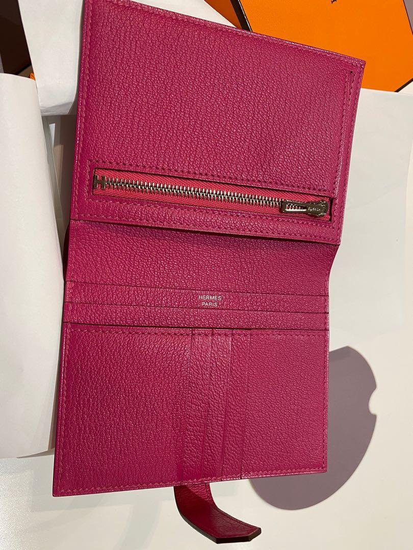 Hermès Rose Pourpre Ostrich Bearn Small Wallet Gold Hardware