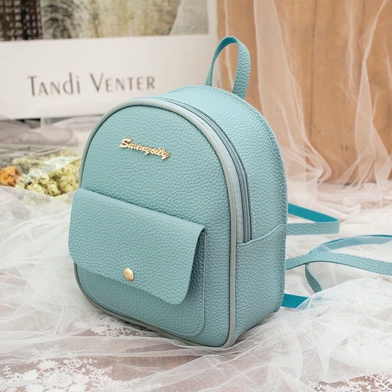 Casual Women Mini Backpacks Pure Color PU Leather Zipper Sling Bag