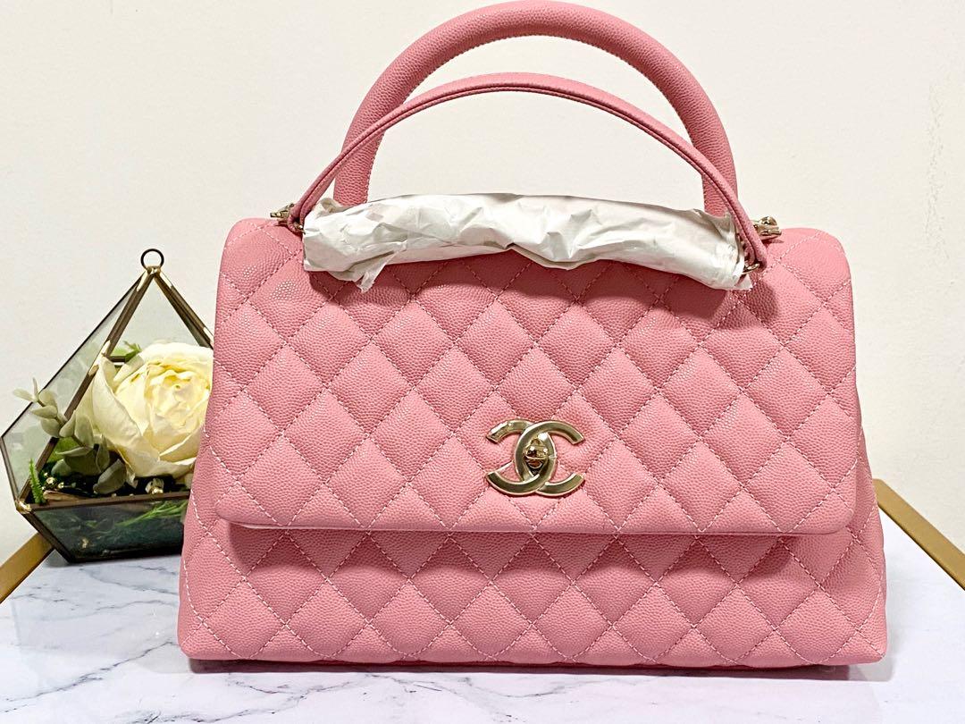 Flap Top Handle Quilted Light Pink Leather SHW