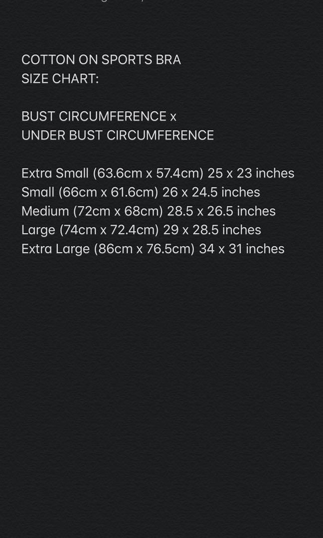 Cotton on sports bra size chart hotsell