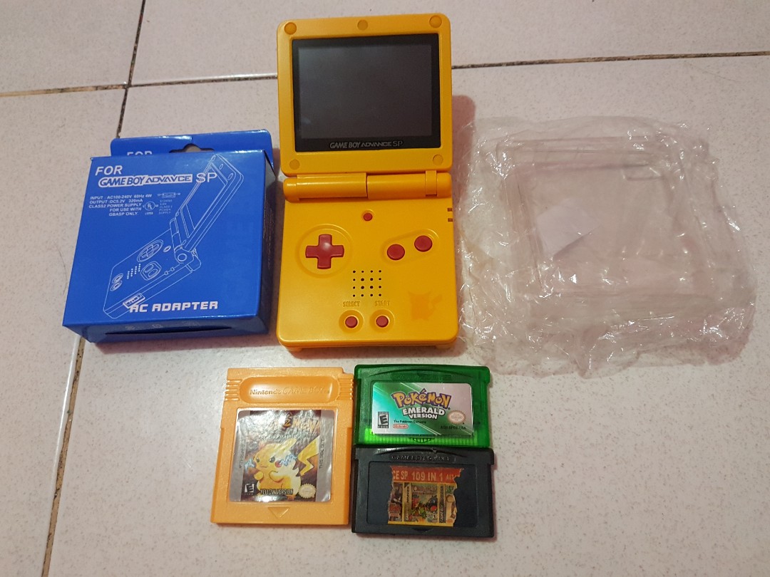Gameboy Advance SP Brighter AGS-101 Pikachu Edition with 3 