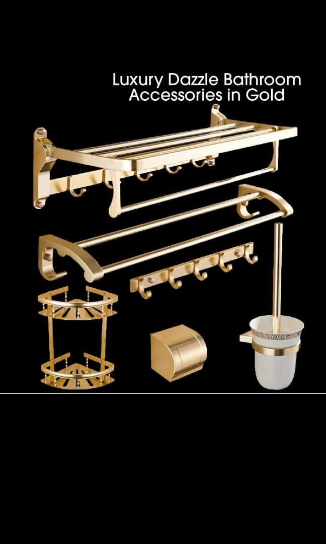 Gold bathroom fittings accessories set, Furniture & Home Living