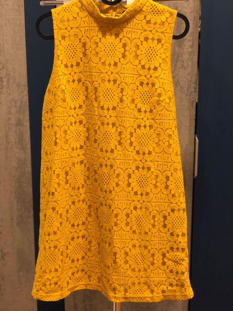 h&m yellow lace dress