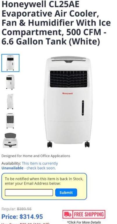 honeywell air cooler cl25ae