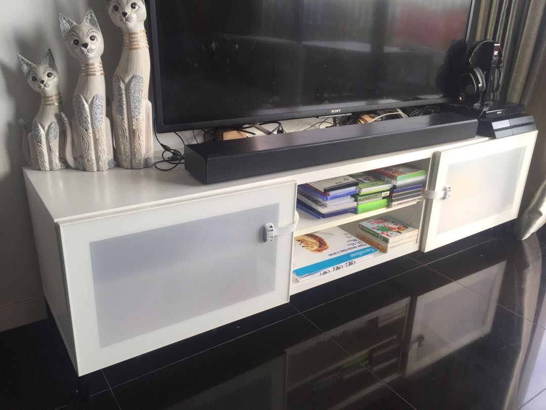 ikea besta tv console with ostvik glass doors