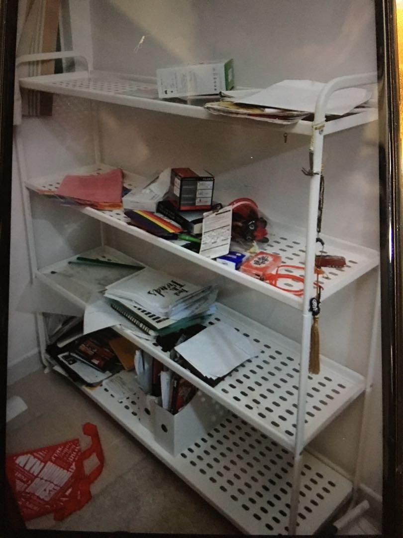 Ikea white metal shelves(W120D34H126cm), 傢俬＆家居, 傢俬, 書櫃、櫃子及架 Carousell