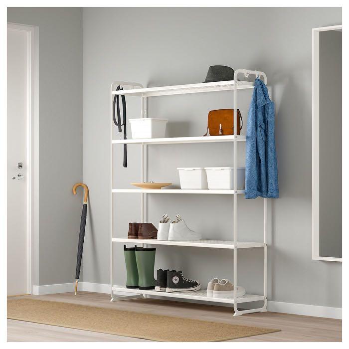 Ikea white metal shelves(W120D34H126cm), 傢俬＆家居, 傢俬, 書櫃、櫃子及架 Carousell