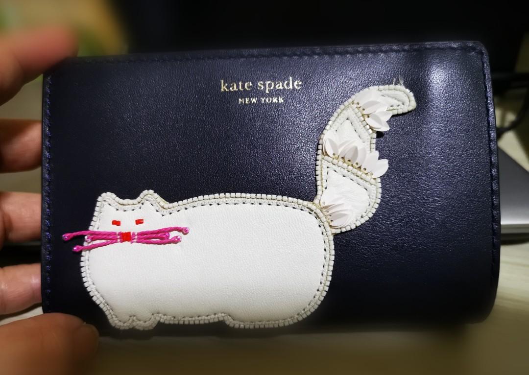 Kate Spade Beaded Cat small bifold wallet, Women's Fashion, Bags 