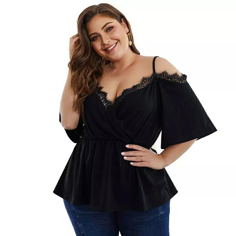 Lace T Shirt Ladies Fat Sexy Off Shoulder T shirts for Women Plus Size Female Tops