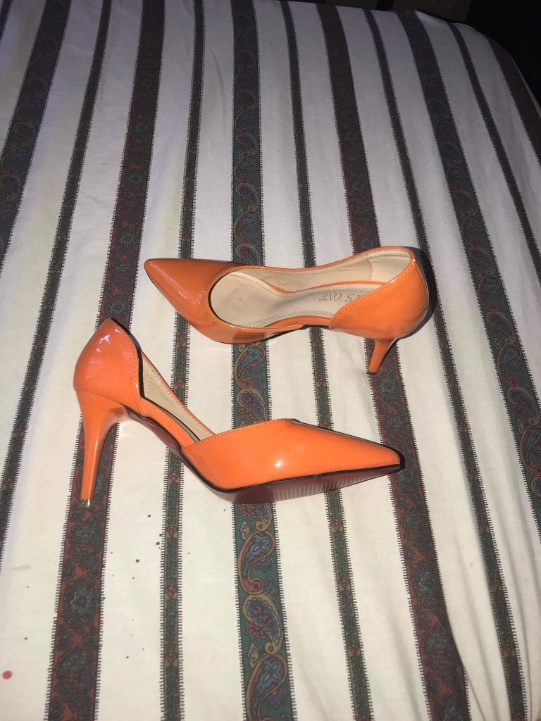 neon peach heels