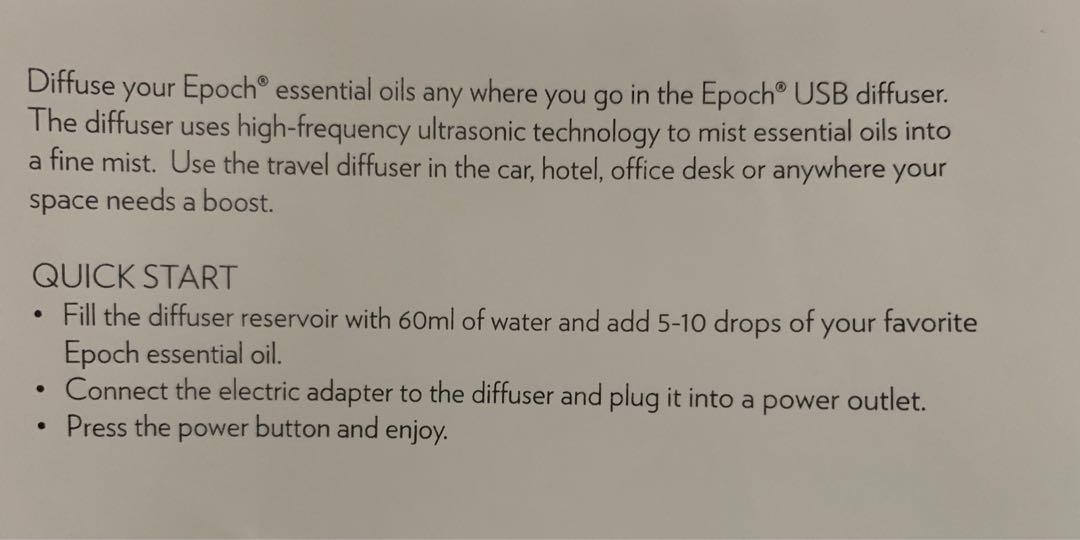 Nu Skin Epoch USB Diffuser (Category: Air Purifiers & Dehumidifiers) located in Quezon City. Submitted by style_storey (Listing ID 1030548870, Image 3). Description: 🔹original 🔹used once 🔹inclusive of 1 peppermint essential oil 15 ml 🔹usb powered 🔹can fit any cup holder 🔹can be used anywhere 🔹therapeutic ♥️ portion of the proceeds goes to charity ⭐️ Mode of Payment ⭐️ Bank Deposit / Transfer (MBTC) GCash PayPal .