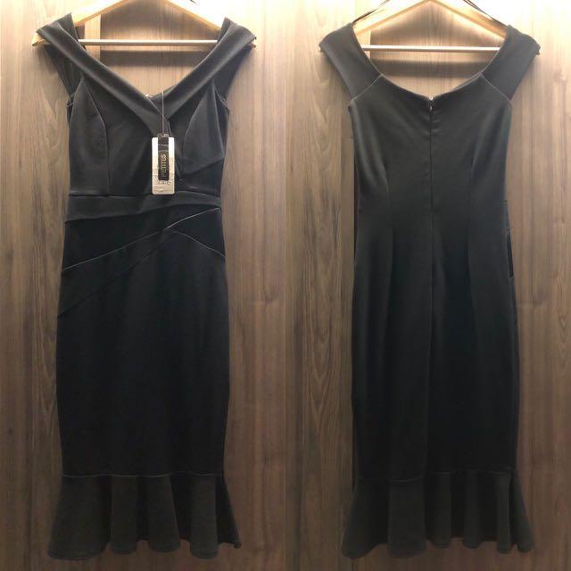 NWT UK 6 Lipsy petite black satin panel flute hem bodycon dress Women s Fashion Tops Sleeveless on Carousell