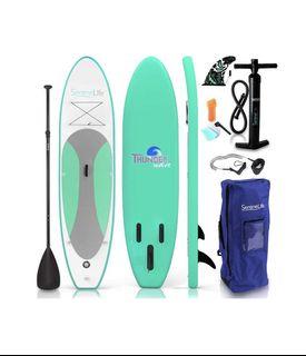 SereneLife Inflatable Stand Up Paddle Board (6 Inches Thick) with Premium SUP Accessories & Carry Bag | Wide Stance, Bottom Fin for Paddling, Surf Control, Non-Slip Deck | Youth & Adult Standing Boat