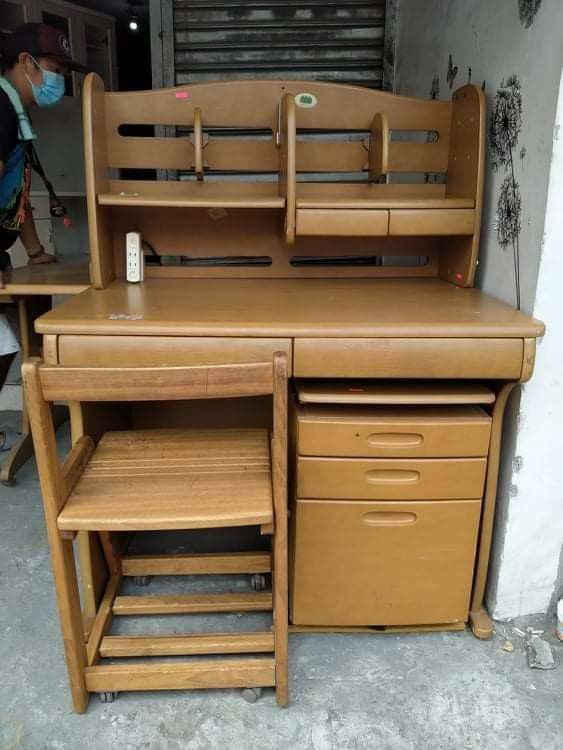 Study table set! With chair and side table japan made, Furniture & Home ...