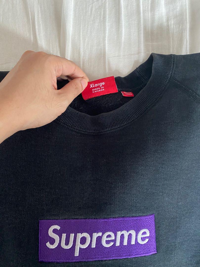 Purple on black box logo crewneck cheap