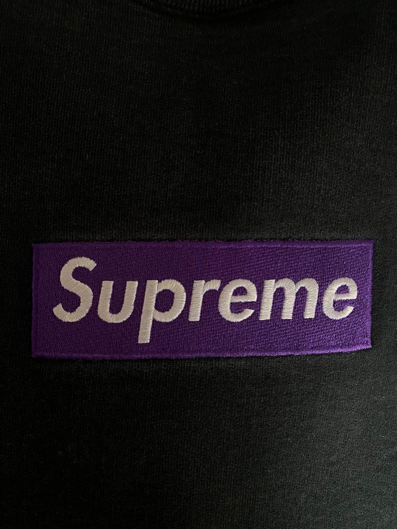 Purple on black sale box logo crewneck