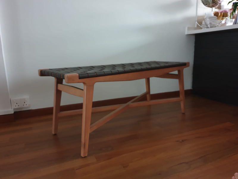 Crate And Barrel Taj Woven Leather Dining Bench Furniture Tables Chairs On Carousell