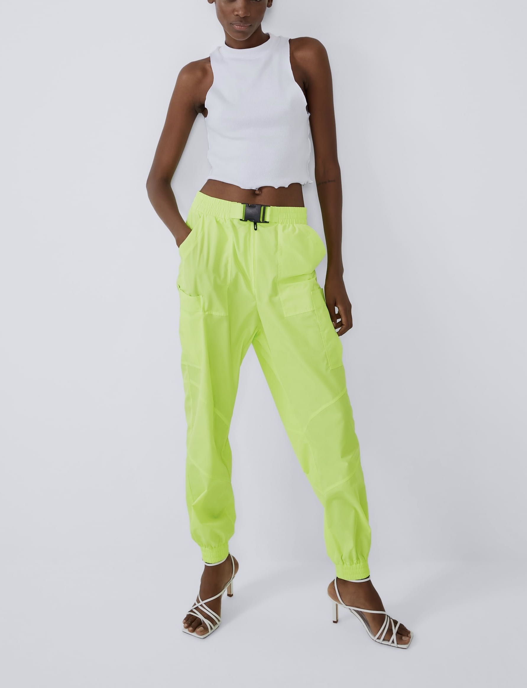 Zara nylon joggers neon yellow pants buckle, Women's Fashion, Bottoms,  Jeans u0026 Leggings on Carousell