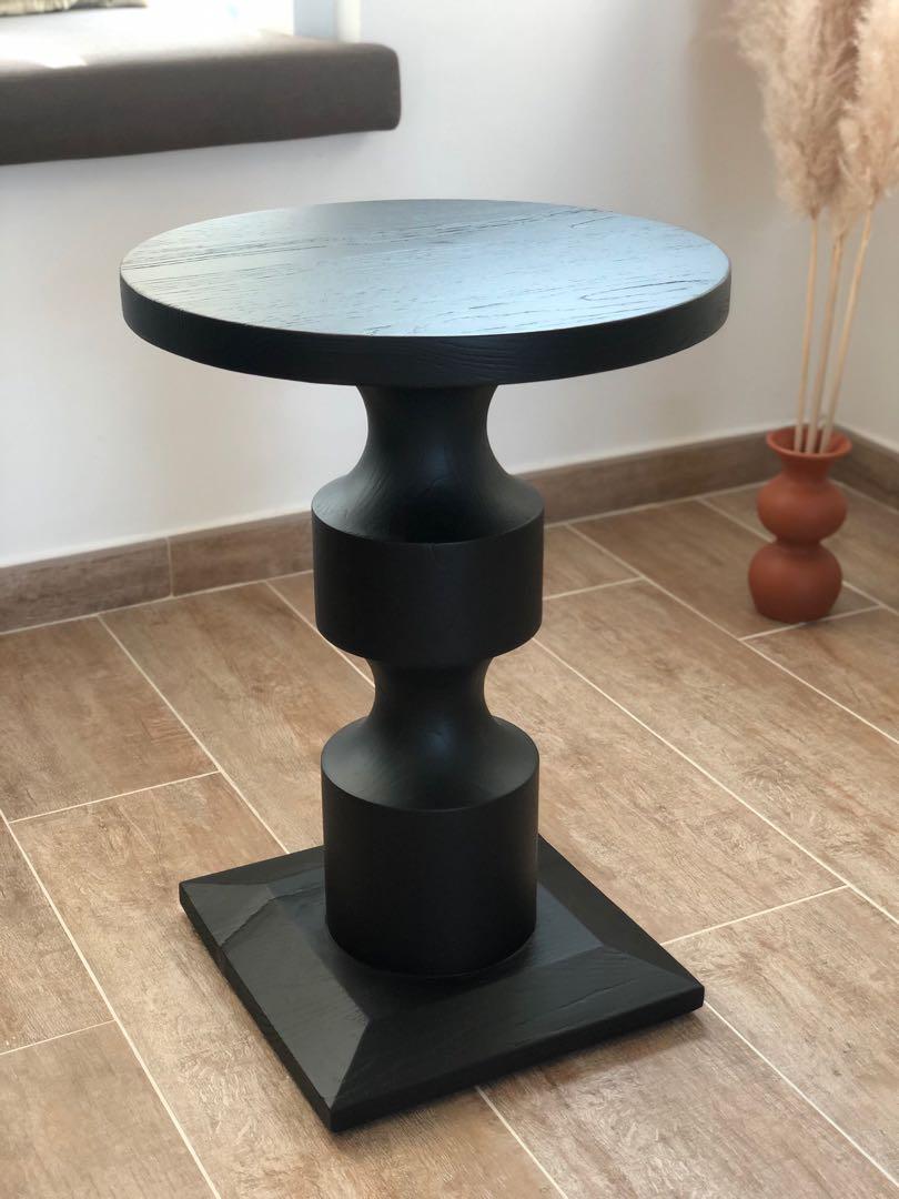 Black Wooden Round Coffee Table Side Table American 茶几 角几, 傢俬＆家居, 傢俬