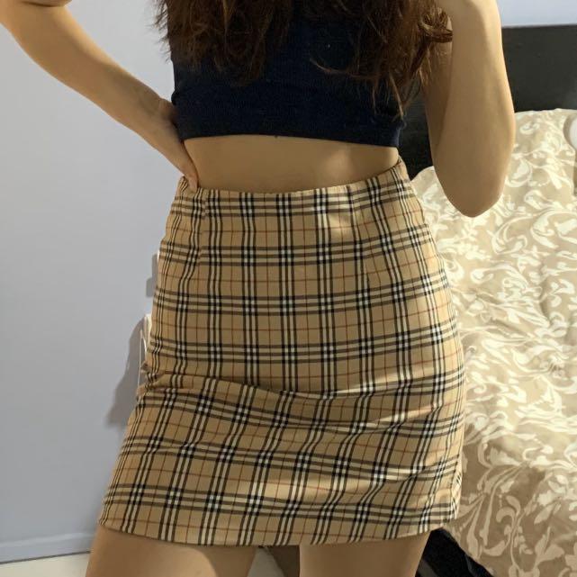 cream checkered plaid skirt