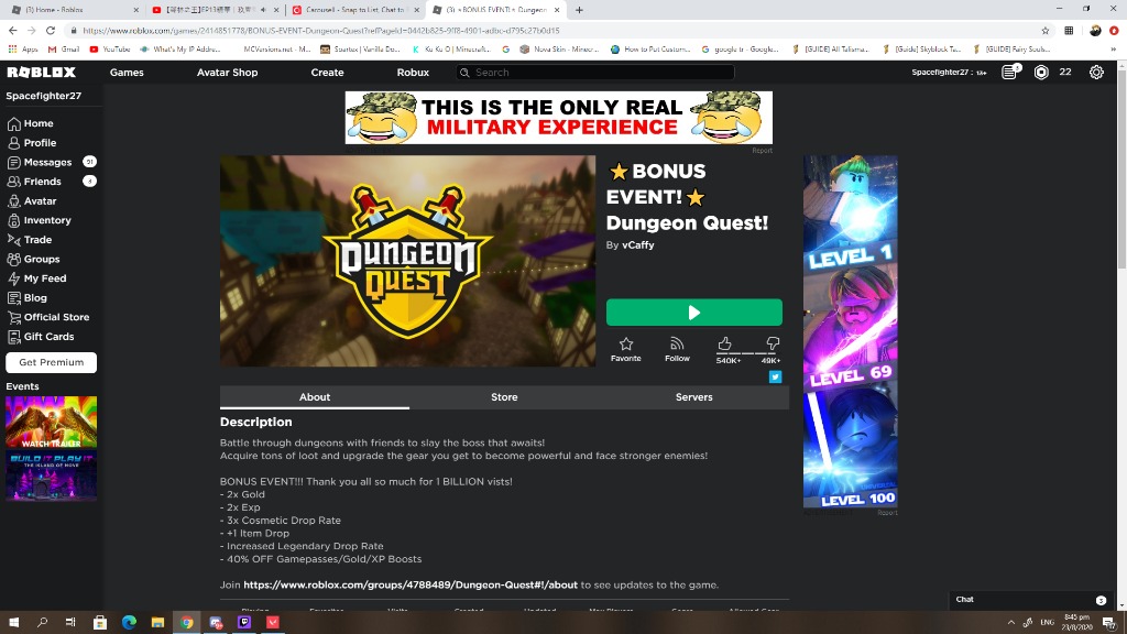 Dungeon Quest Account Boosting Toys Games Video Gaming In Game Products On Carousell - roblox dungeon quest pirate legendary sword