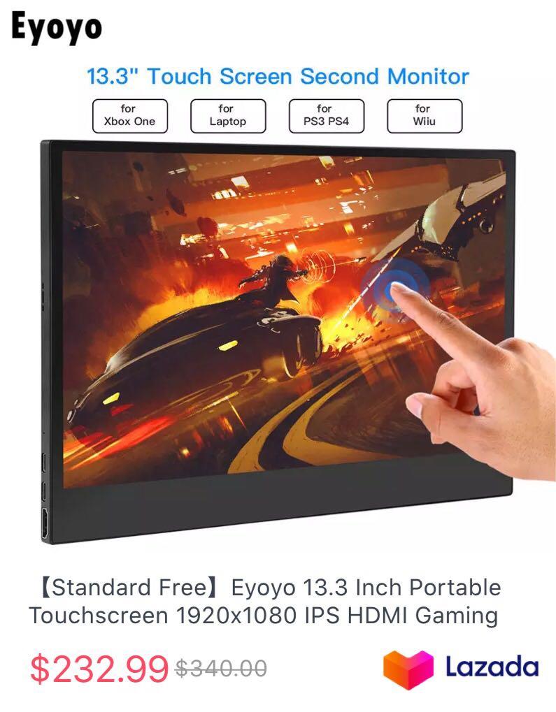 Eyoyo 13 3 Inch Portable Touchscreen 19x1080 Ips Hdmi Gaming Pc Monitor Compatible For Xbox One Xbox 360 Ps3 Ps4 Wiiu Switch Tv Home Appliances Tv Entertainment Tv Parts Accessories