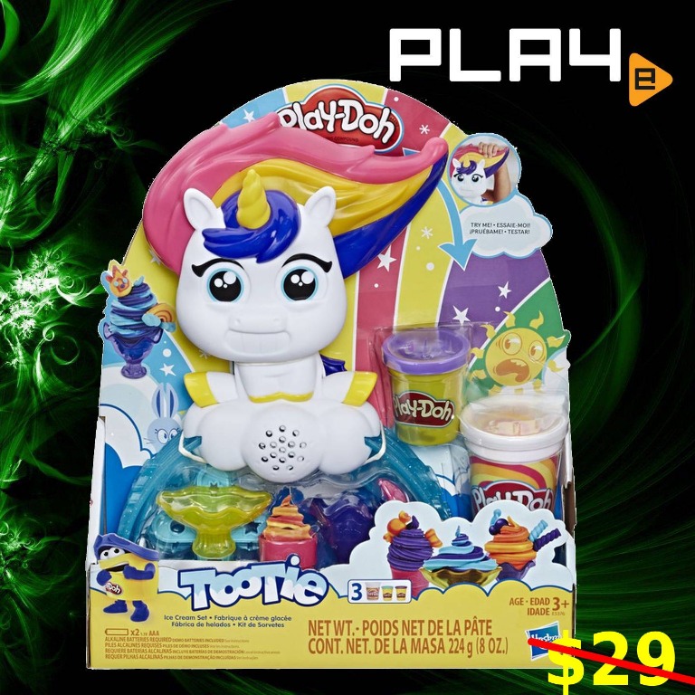 Play-Doh Tootie the Unicorn Ice Cream Set, 3 Cans of Color Swirl (8 oz) 