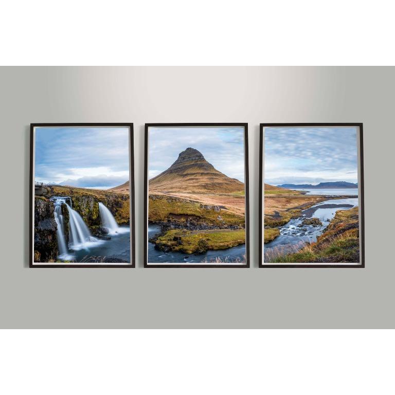 Kirkjufellfoss Waterfall Set Of 3 Home Decoration Wall Art Nature Landscape Black And White Poster Canvas Print Design Craft Art Prints On Carousell