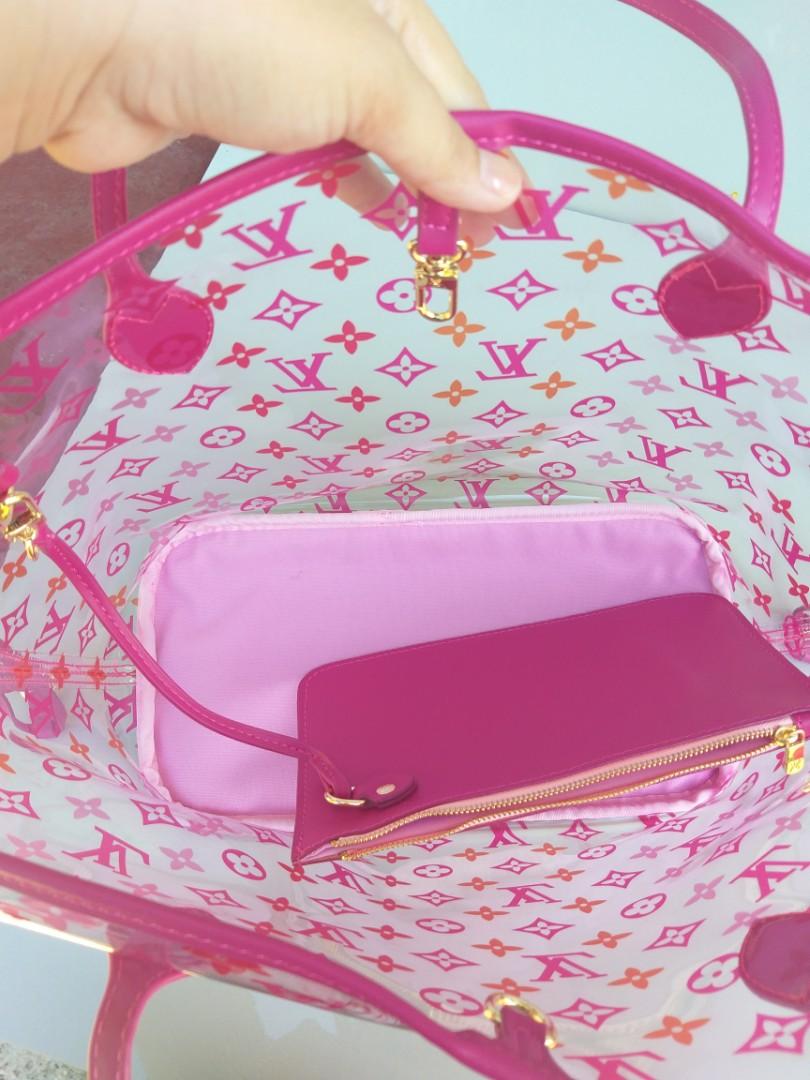 LV PINK TRANSPARENT NEVERFULL MEDIUM TOTE BAG LIMITED EDITION, Women's  Fashion, Bags & Wallets, Tote Bags on Carousell