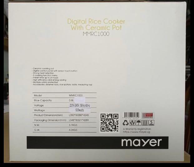 Mayer MMRC1000 Rice Cooker, TV & Home Appliances, Kitchen Appliances