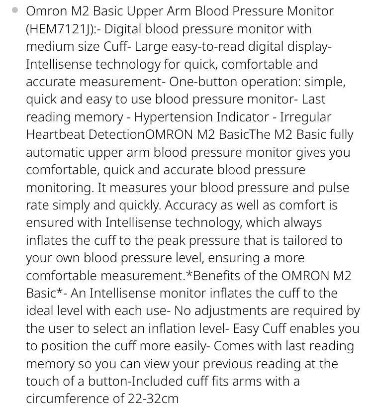 Omron M2 Basic Digital Intellisense Blood Pressure Monitor, Health & Nutrition, Health Monitors