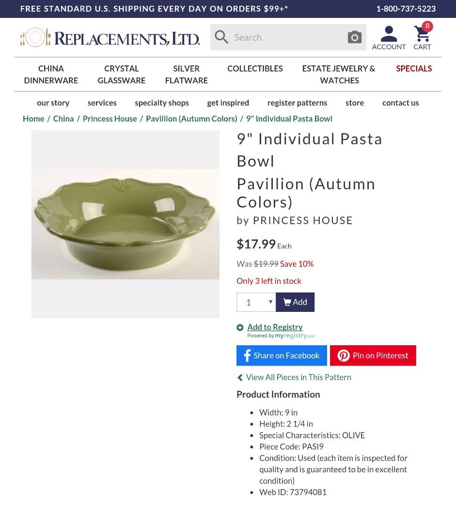 Princess House Pasta Bowls, Hobbies & Toys, Memorabilia & Collectibles