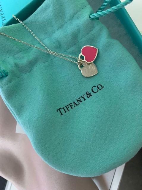 Return to Tiffany® Pink Double Heart Tag Pendant in Silver with a Diamond,  Mini