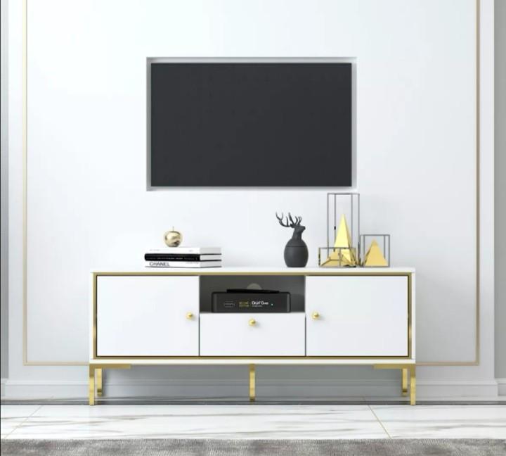 Slim & Sleek - Modern Classic White Gold TV Console, Furniture & Home ...