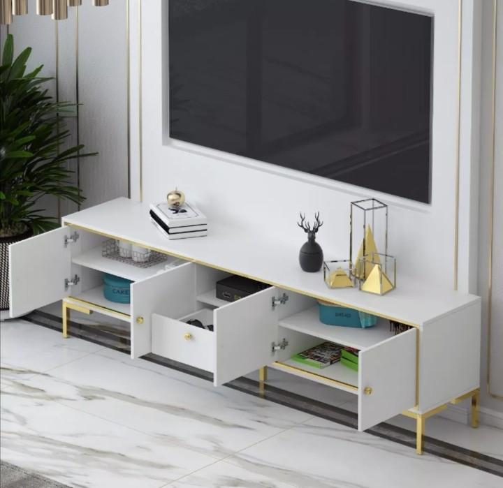 Slim & Sleek Modern Classic White Gold TV Console, Furniture & Home