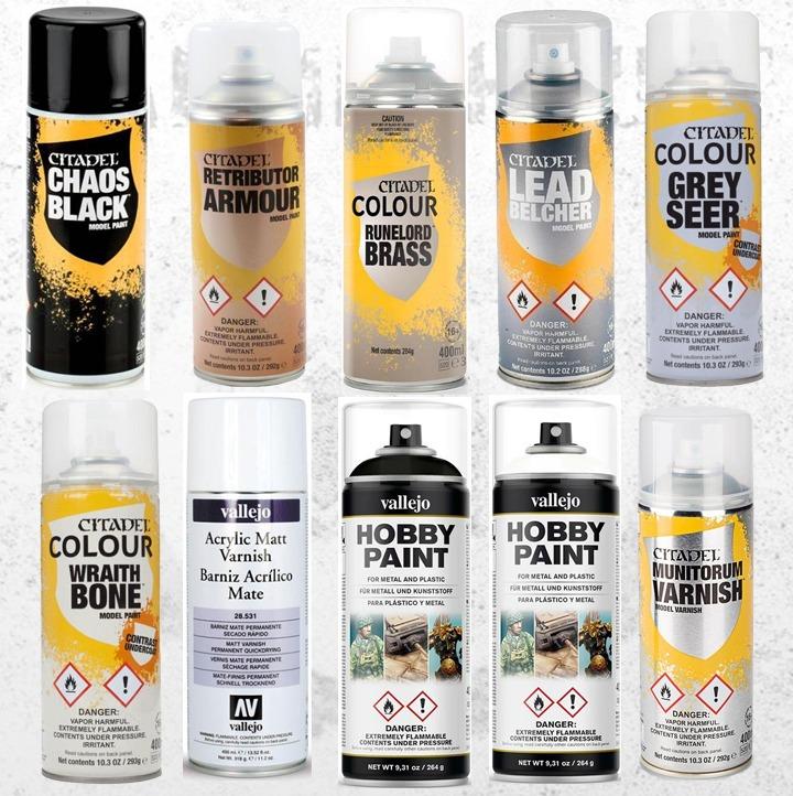 Spray Paint Multiple Price Range Games Workshop Warhammer Citadel Vallejo Chaos Black Retributor Armour Wraithbone Grey Seer Runelord Brass Munitorum Varnish Retributor Armour Leadbelcher White Black Primer Varnish Matt Toys