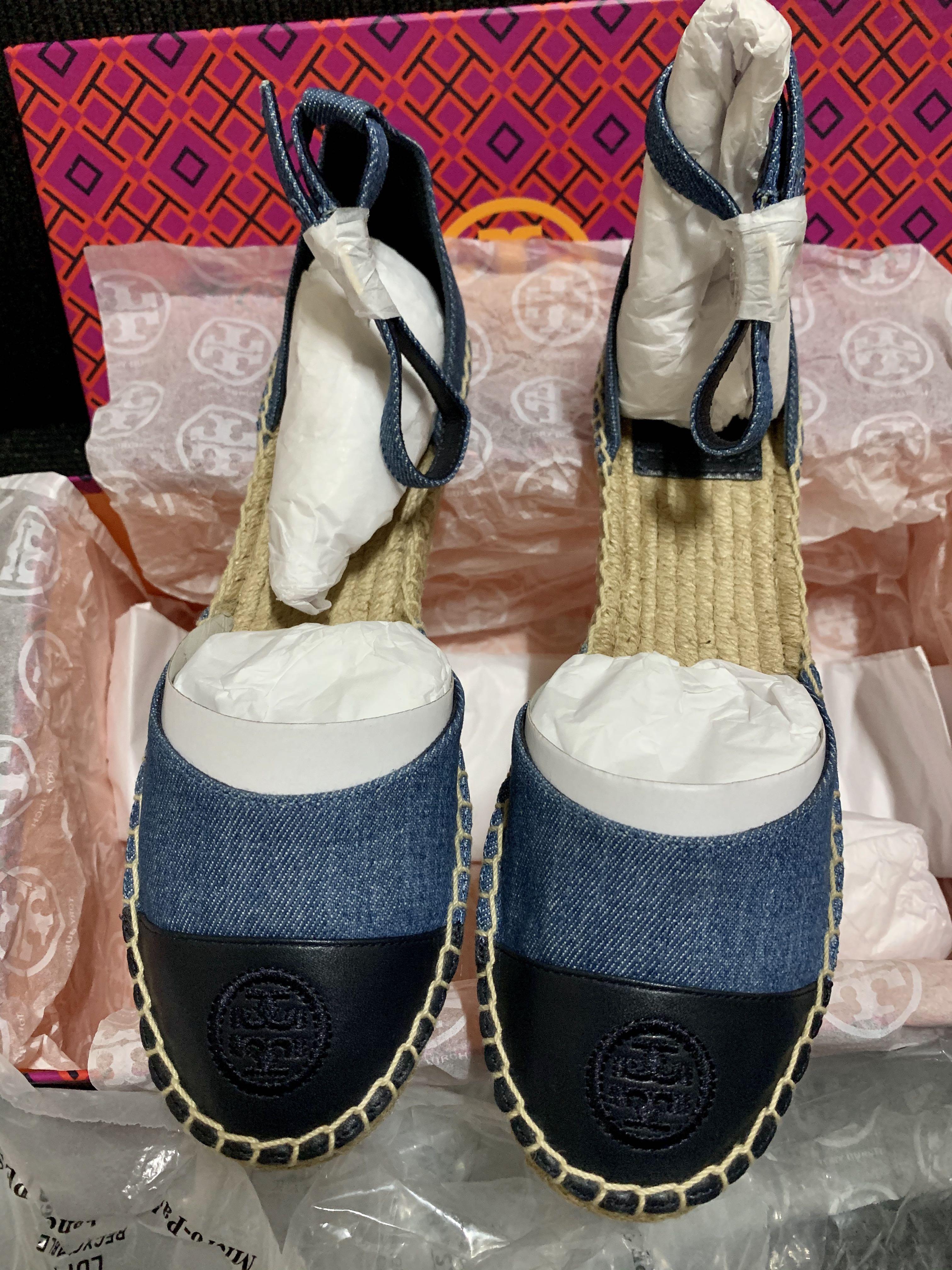 Tory Burch Color Block Ankle-strap espadrille Denim Calf Leather, Women's  Fashion, Footwear, Flats & Sandals on Carousell