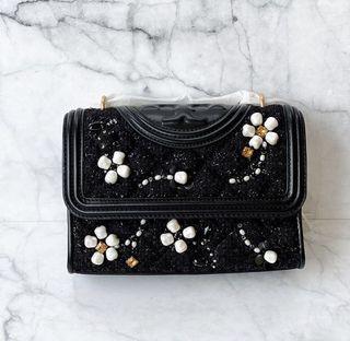 tory burch fleming small embellished tweed
