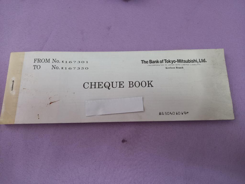 90年代東京三菱銀行支票簿已作廢懷舊紙品收藏, 興趣及遊戲, 收藏品及