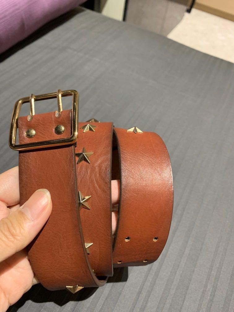 Authentic Brand New Zara Men Brown Star Studded Leather Belt Men S Fashion Accessories Belts On Carousell