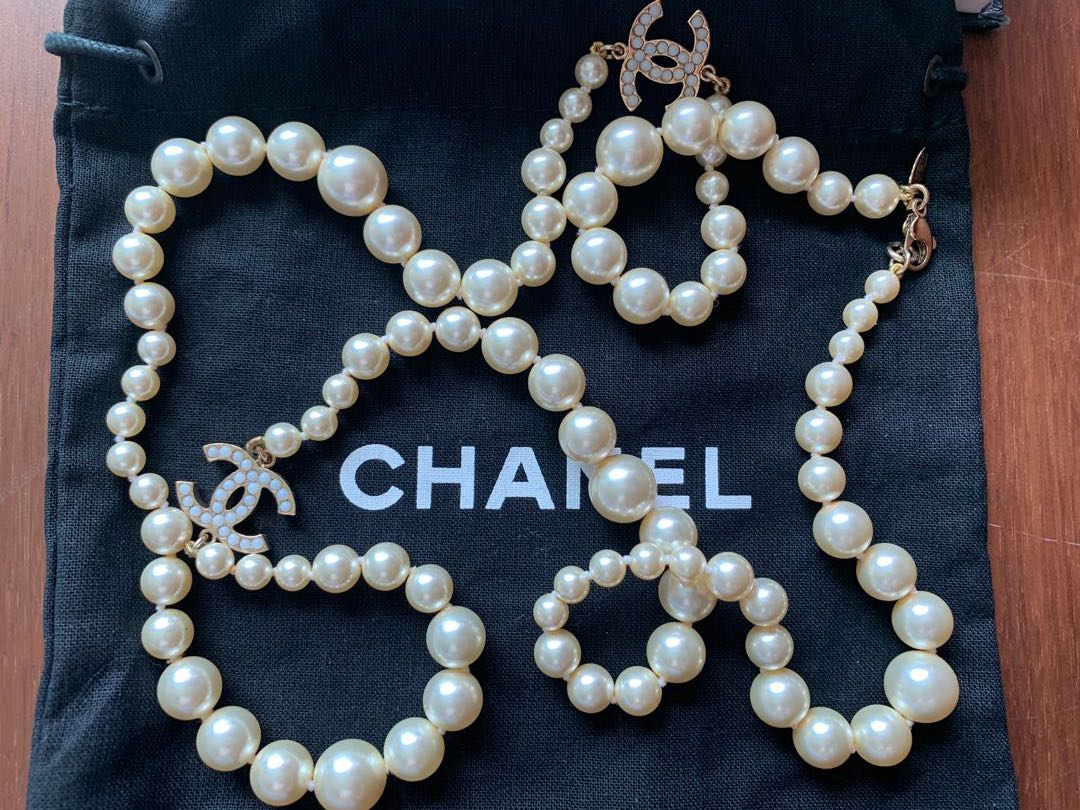CHANEL, Jewelry, Chanel 22a Gold Pearl Circle Cc Logo Adjust Necklace New  With Tag Receipt