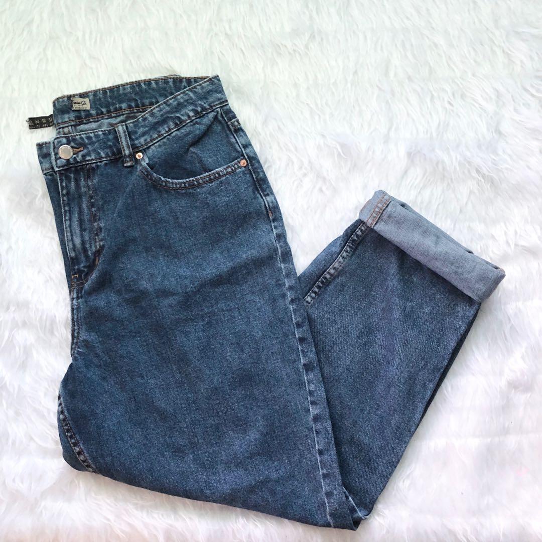 dark blue denim mom jeans