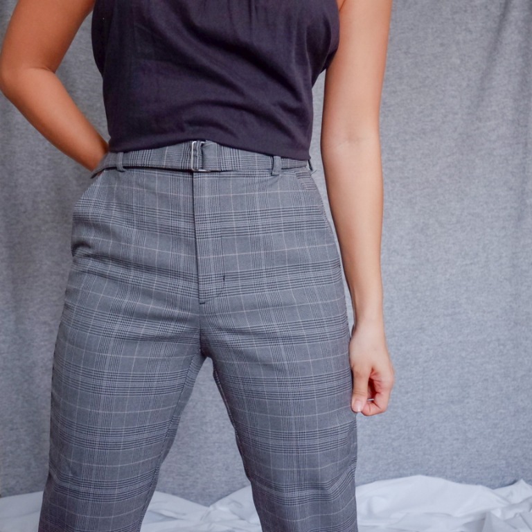 plaid grey trousers