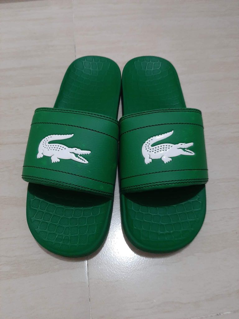 green lacoste slides