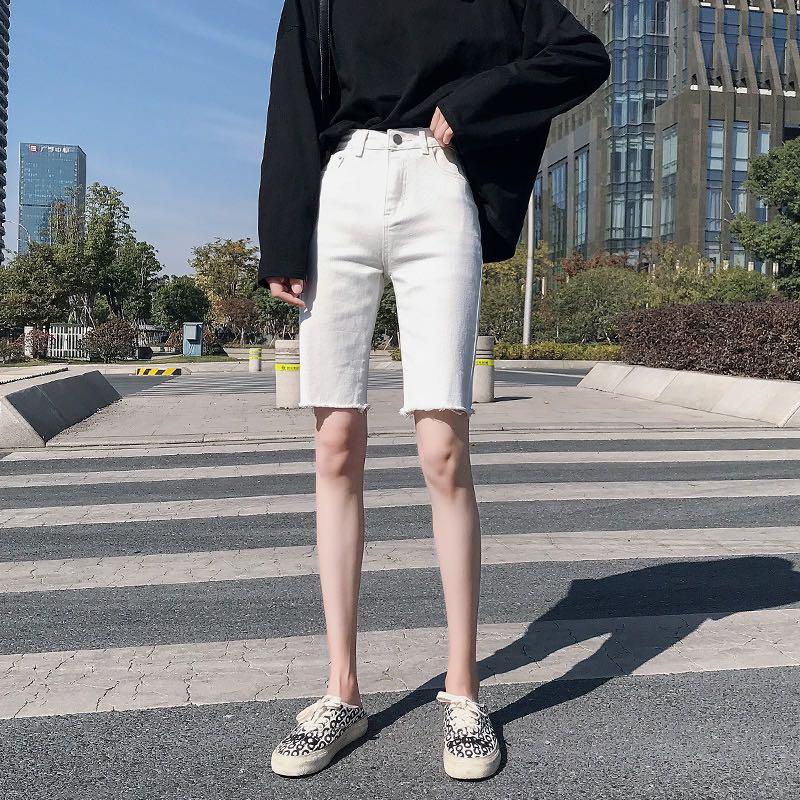White knee clearance length shorts