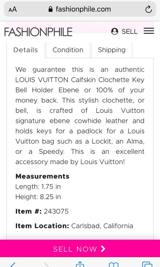 LOUIS VUITTON Calfskin Clochette Key Bell Holder Ebene 860451